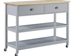 Servierwagen Grau / Heller Holzfarbton Mit 2 Schubladen Navarino