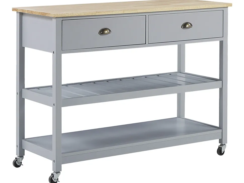 Servierwagen Grau / Heller Holzfarbton Mit 2 Schubladen Navarino