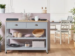 Servierwagen Grau / Heller Holzfarbton Mit 2 Schubladen Navarino