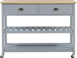 Servierwagen Grau / Heller Holzfarbton Mit 2 Schubladen Navarino