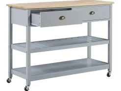 Servierwagen Grau / Heller Holzfarbton Mit 2 Schubladen Navarino