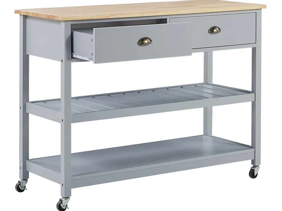 Servierwagen Grau / Heller Holzfarbton Mit 2 Schubladen Navarino