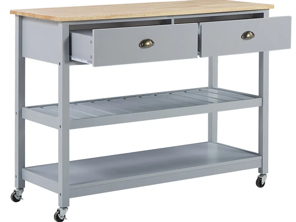 Servierwagen Grau / Heller Holzfarbton Mit 2 Schubladen Navarino