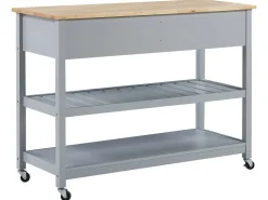 Servierwagen Grau / Heller Holzfarbton Mit 2 Schubladen Navarino