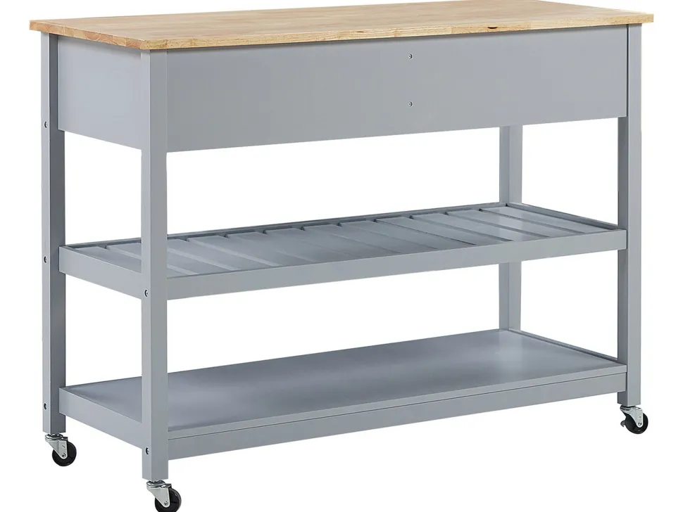 Servierwagen Grau / Heller Holzfarbton Mit 2 Schubladen Navarino