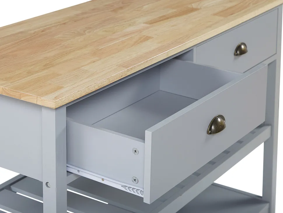 Servierwagen Grau / Heller Holzfarbton Mit 2 Schubladen Navarino