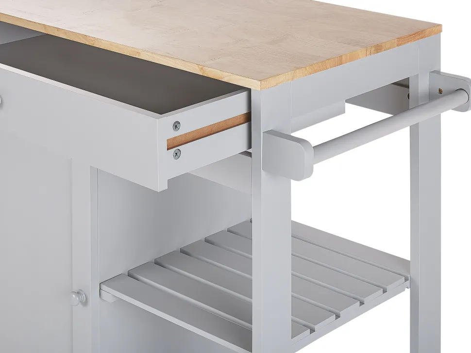 Servierwagen Hellgrau / Heller Holzfarbton Mit Schublade Trapani