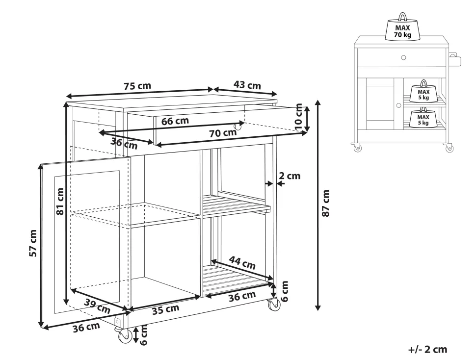 Servierwagen Hellgrau / Heller Holzfarbton Mit Schublade Trapani