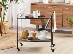 Servierwagen Metall / Glas Schwarz 2 Etagen Alamo