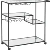 Servierwagen Metall / Glas Schwarz Mit Weinregal 4 Etagen Marcola