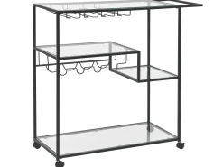 Servierwagen Metall / Glas Schwarz Mit Weinregal 4 Etagen Marcola