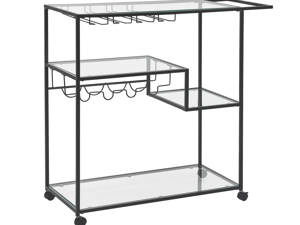 Servierwagen Metall / Glas Schwarz Mit Weinregal 4 Etagen Marcola