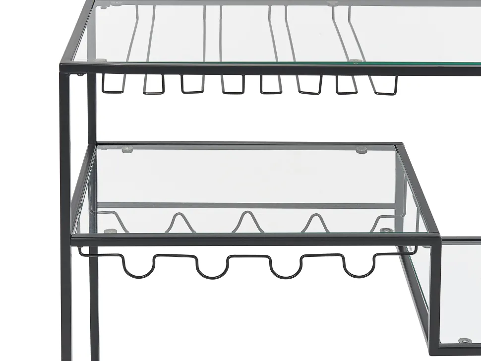 Servierwagen Metall / Glas Schwarz Mit Weinregal 4 Etagen Marcola