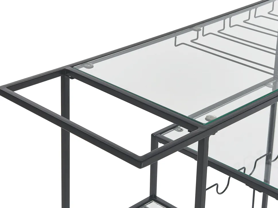 Servierwagen Metall / Glas Schwarz Mit Weinregal 4 Etagen Marcola