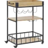 Servierwagen Metall Heller Holzfarbton / Schwarz Mit Weinregal 3 Etagen Hullet
