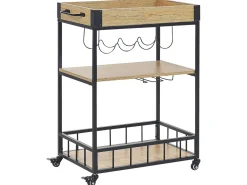 Servierwagen Metall Heller Holzfarbton / Schwarz Mit Weinregal 3 Etagen Hullet