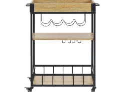 Servierwagen Metall Heller Holzfarbton / Schwarz Mit Weinregal 3 Etagen Hullet