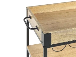 Servierwagen Metall Heller Holzfarbton / Schwarz Mit Weinregal 3 Etagen Hullet