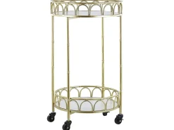 Servierwagen Metall Weis / Gold Marmor Optik 2 Etagen Rund Shafter