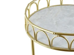 Servierwagen Metall Weis / Gold Marmor Optik 2 Etagen Rund Shafter