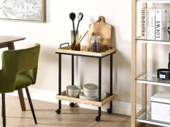 Servierwagen Paulowniaholz Heller Holzfarbton / Schwarz 2 Etagen Taggio
