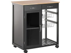 Servierwagen Schwarz / Heller Holzfarbton Mit 2 Schubladen Boves