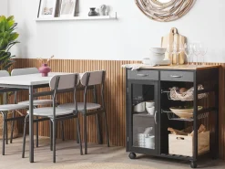 Servierwagen Schwarz / Heller Holzfarbton Mit 2 Schubladen Boves