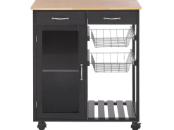 Servierwagen Schwarz / Heller Holzfarbton Mit 2 Schubladen Boves