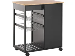 Servierwagen Schwarz / Heller Holzfarbton Mit 2 Schubladen Boves
