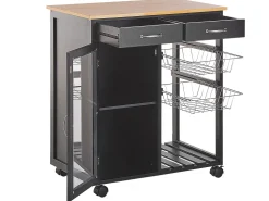 Servierwagen Schwarz / Heller Holzfarbton Mit 2 Schubladen Boves
