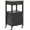 Servierwagen Schwarz / Heller Holzfarbton Mit Schublade Siena