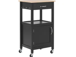 Servierwagen Schwarz / Heller Holzfarbton Mit Schublade Siena