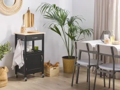Servierwagen Schwarz / Heller Holzfarbton Mit Schublade Siena