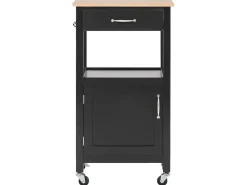 Servierwagen Schwarz / Heller Holzfarbton Mit Schublade Siena