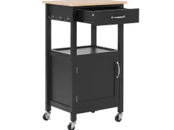 Servierwagen Schwarz / Heller Holzfarbton Mit Schublade Siena