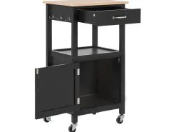 Servierwagen Schwarz / Heller Holzfarbton Mit Schublade Siena