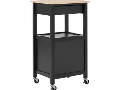 Servierwagen Schwarz / Heller Holzfarbton Mit Schublade Siena