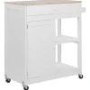 Servierwagen Weis / Heller Holzfarbton Mit Schublade Trapani