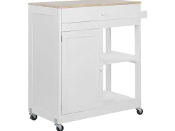 Servierwagen Weis / Heller Holzfarbton Mit Schublade Trapani