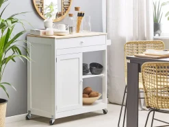 Servierwagen Weis / Heller Holzfarbton Mit Schublade Trapani