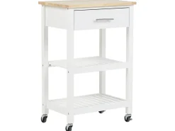Servierwagen Weis / Heller Holzfarbton Mit Schublade Hiuma