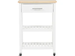 Servierwagen Weis / Heller Holzfarbton Mit Schublade Hiuma