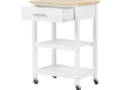 Servierwagen Weis / Heller Holzfarbton Mit Schublade Hiuma