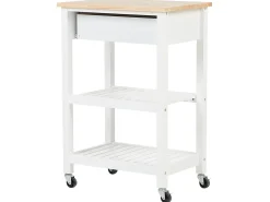 Servierwagen Weis / Heller Holzfarbton Mit Schublade Hiuma