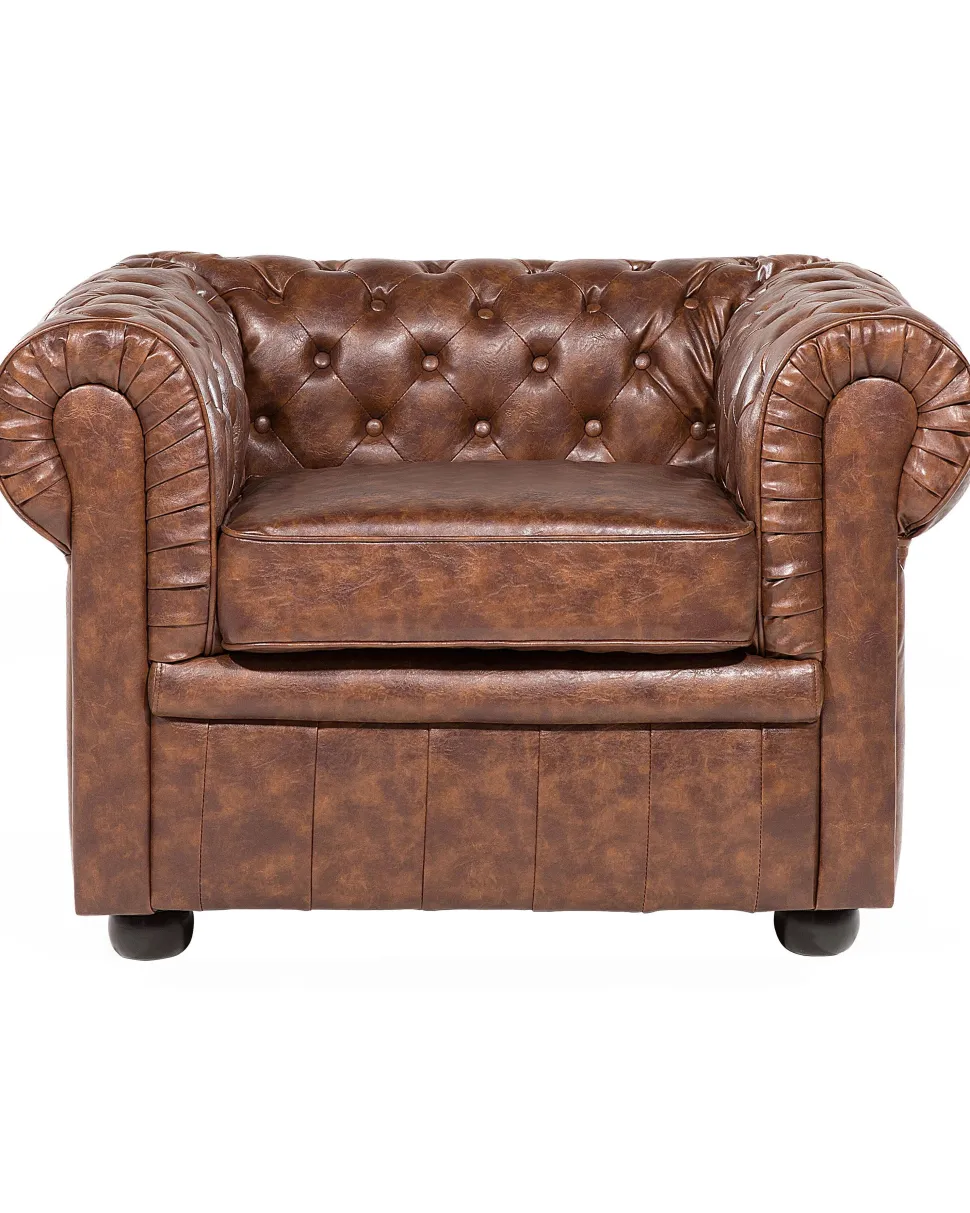 Sessel Kunstleder Goldbraun Chesterfield