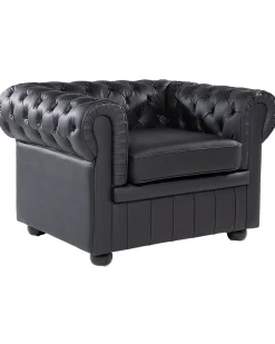 Sessel Leder Schwarz Chesterfield