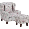 Sessel Polsterbezug Beige Blumenmuster Plus Hocker Hamar