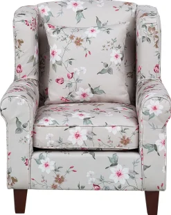 Sessel Polsterbezug Beige Blumenmuster Plus Hocker Hamar