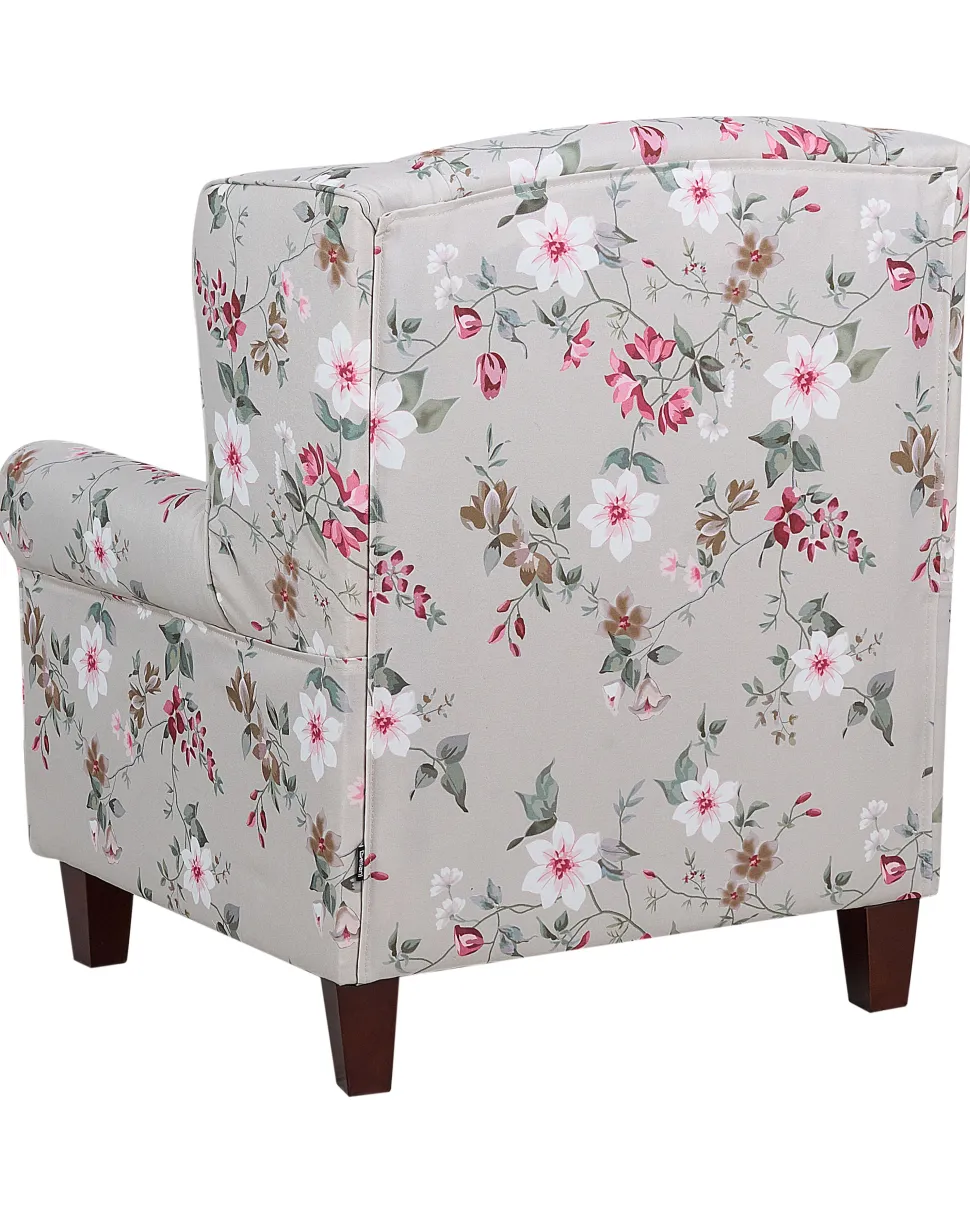 Sessel Polsterbezug Beige Blumenmuster Plus Hocker Hamar
