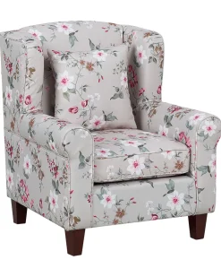Sessel Polsterbezug Beige Blumenmuster Plus Hocker Hamar